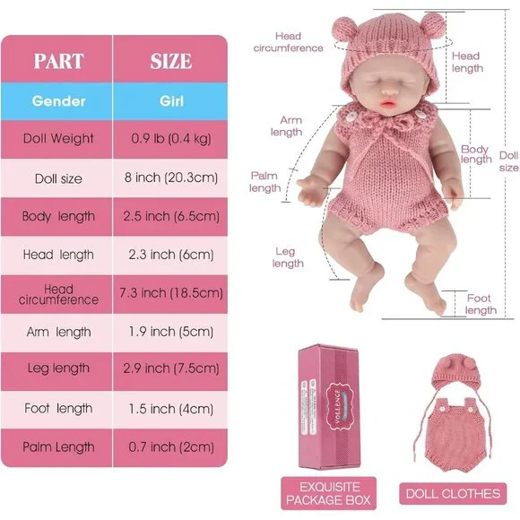 8 Inch Mini Silicone Baby Dolls Cute Realistic Newborn Preemie Miniature Babies - Picture 5 of 6